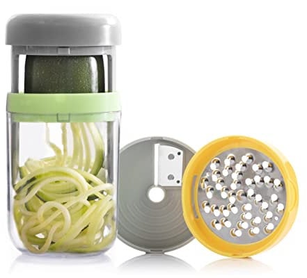 InnovaGoods - Tagliaverdure e Grattugia a Spirale 3 in 1, Utensile da Cucina Manuale Multifunzionale, Include Ricette, Facile da Pulire, Multicolore, Polipropilene, Acciaio inossidabile, AS, ABS