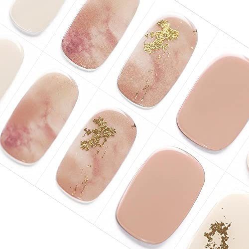 DANNI & TONI Halb ausgehärtete Gel Nagelfolien (Fascinating) Rosa Goldfolie glänzend Gel Nagel Aufkleber, Halbgehärtete Nagelfolie, Maniküre Aufkleber, Nagelsticker selbstklebend, Wraps 28 Aufkleber