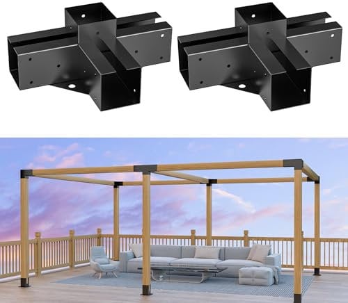 Heavy Duty 4-Way Right Angle 4x4 Pergola Bracket Kit,4x4 Post Bracket Gazebo Kits Pergola Kits,DIY Pergola Kit to Build Yourself (2 Pack)