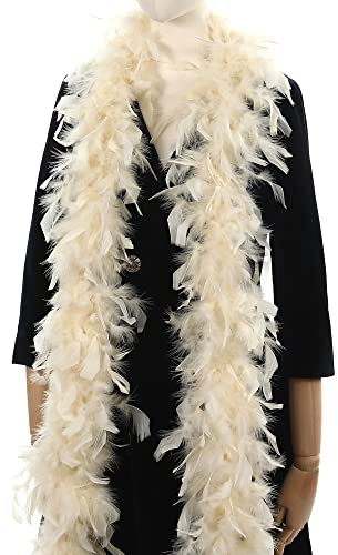 Larryhot 45g Champagne Boa Feathers - 2 Yards Boas for Party Bulk,Christmas,Wedding,Centerpieces,Concert,Costume and Home Dec(45g-Champagne)