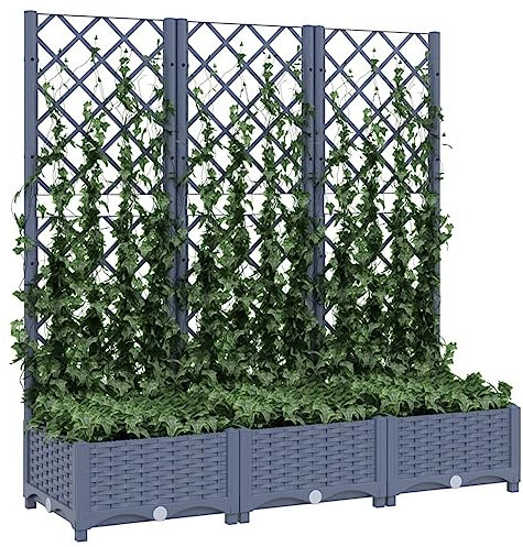 Kavolet Jardinière avec treillis, treillis de jardin, plate-bande surélevée avec treillis, bac à fleurs tuteur, 3 pots de fleurs, bac à plantes, 120 x 40 x 121,5 cm PP