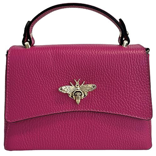 Modarno Sac à main femme en cuir véritable avec fermeture à abeille 20 x 7 x 14 cm, fuchsia