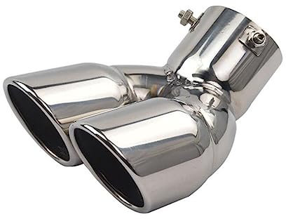 Surakey 63mm Auspuffblende Auspuff, Universell Schalldampf Endrohr Doppelendrohr Blende Edelstahl Auto Auspuffendrohr Gebogener Doppelauslass Schalldämpfer Endrohr für Auto Auspuff Rundmund Endrohr