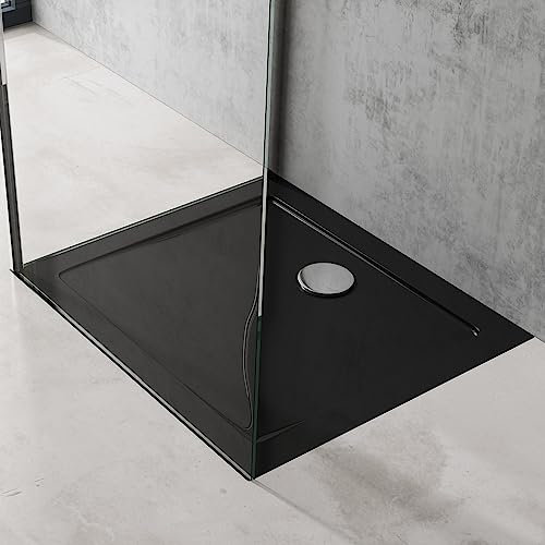 doporro Bac à Douche Antiglisse Receveur de Douche Rectangulaire Noir Acrylique Faro2 70x80x4cm + Bonde AL02