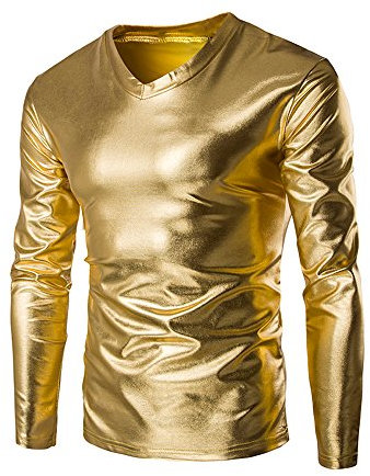 Herren Glänzend Metallic Pullover Slim Langarm Shirts Trendy Reflektierend Langarmshirts Pulli Mode Sweatshirt Oberteil Männer Tshirt Bluse Schlanke Top für Club Rock Hip Hop Disco Party