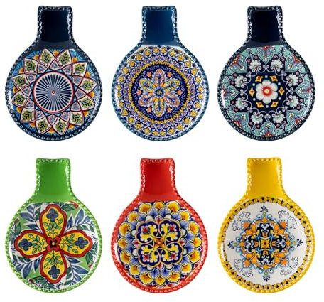 HENXFEN LEAD Löffelablage aus Keramik, 6er set Küchenutensilienhalter Geschirr Löffelhalter Porzellan für Löffel, Schöpflöffel, Zange. Bunte, 6er Pack - Bohemian Style