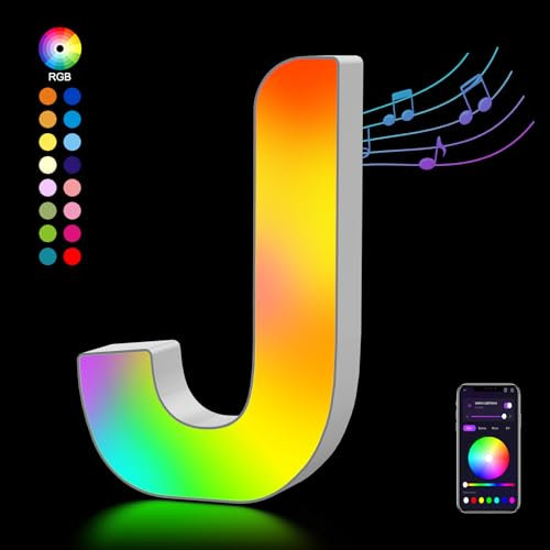 Letra Luminosas Mayúscula con USB, Letras de Luces LED Iluminadas Control APP, Luces Etras de neón, Luces de Noche para Pared, Fiesta de Cumpleaños, Día de la Madre, Decoración de Boda, Letras - R