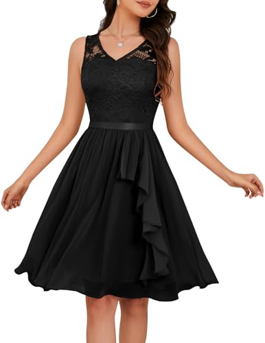Meetjen Robe de cocktail 2026 pour femme avec ourlet mouchoir en dentelle formelle pour invitée de mariage, demoiselle d'honneur, bal de fin d'année, Mousseline de soie noire, XX-Large