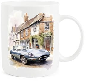 Purely Home Classic Sports Car Mug - Vintage Silver Jaguar 60s Car Lover Gift Present - Tea Coffee White Bone China Mug