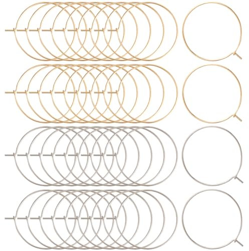 Beebeecraft 1 Caja, 160 Piezas, 2 Estilos, Anillos con Dijes de Copa de Vino, Acero Inoxidable Chapado En Oro de 18 Quilates, Pendientes Redondos Abiertos, Aros, Suministros para Hacer Joyas