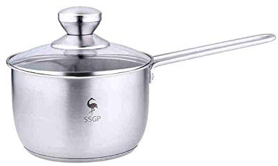 Casserole à Induction en Acier Inoxydable multicuiseur à Lait Profond avec cuiseur Vapeur, sans revêtement, Casserole écologique avec Couvercle en Verre trempé pour Induction/gaz, 16 cm, poêle