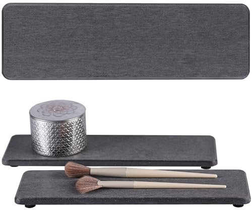 NiuYichee Wasserabsorbierende Steintabletts für Küche/Badezimmer, Seifenschale, Kieselgur-Tablett für Handseife und Kosmetikflaschen im modernen Zuhause, 8,1 cm B x 25,9 cm L, Dunkelgrau, 2 Stück
