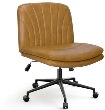 naspaluro Armless Office Chair with Wheels PU Leather Cross-legged Desk Chair Height Adjustable Swivel Computer Chair with Wide Seat and Mid Back for Bedroom and Home Office - Brown