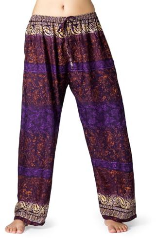 PANASIAM Relaxhose Indostyle - Haremshose Damen - Palazzohose Boho Stil | aus 100% Viskose, leichte Sommerhose in 3 Größen bis 105 cm Länge, auch als Wellnesshose, Yogahose oder Strandhose tragbar