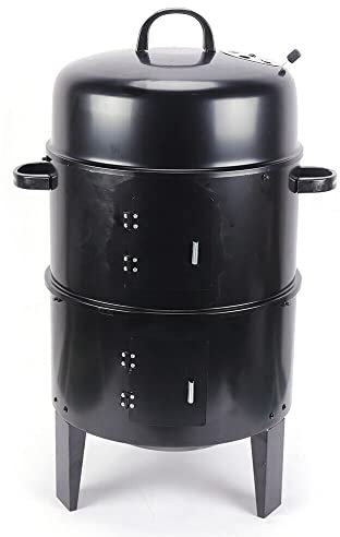 Barbacoa 3 en 1 de 84 cm, para ahumar, para asar, ahumar y cocinar, color negro