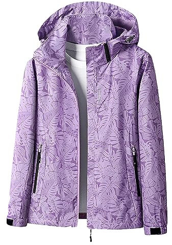 SYDUZAX Veste Softshell Femme Vestes Légère Imprimé Tendance Veste à Capuche Vestes De Randonnée Anti-Pluie Femme Veste Fonctionnelle Coupe-Vent Et Imperméable Printemps Automne Vestes Sport