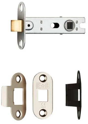 64mm Bolt Through Tubular Door Latch Rounded Strike Plate Forend Nickel Plated