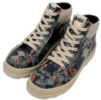 DOGO Femme Cuir Vegan Noir Bottines - Hold Your Head Up High Motif