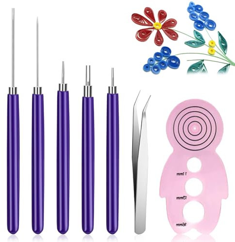 Geschlitzte Quilling Werkzeug, Quilling Werkzeuge Set, Papier Quilling Werkzeuge, Papier Quilling Schlitz Stifte Werkzeug Set, für Rollende Papierblumen, Kunsthandwerk, 7-Piece Tool Set, Purple