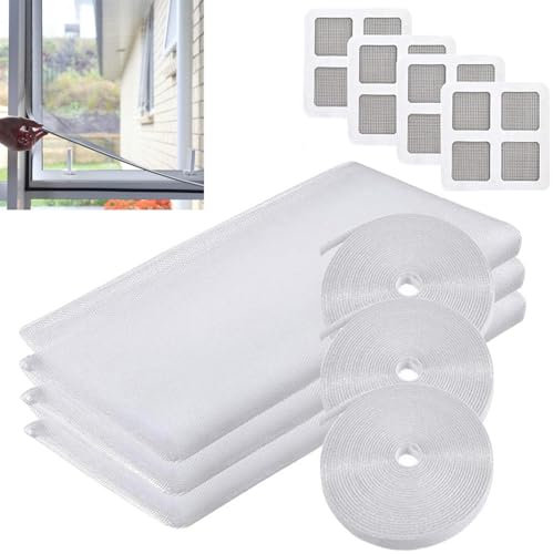 Mosquito Netting, 130 * 150 cm, 3 Pack Window Nets to Keep Bugs Out, Fly Screen Window Adjustable DIY, Self-Adhesive Insect Mesh Curtain Fly Bug Bee Protector Screen, for Multiple Windows