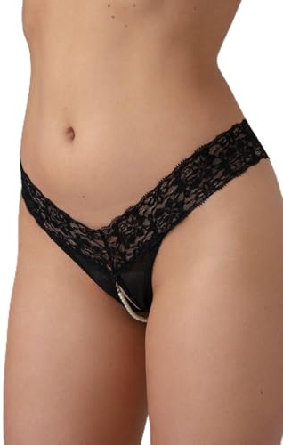 Perlenstring mit offenem Schritt Pia - Schwarz