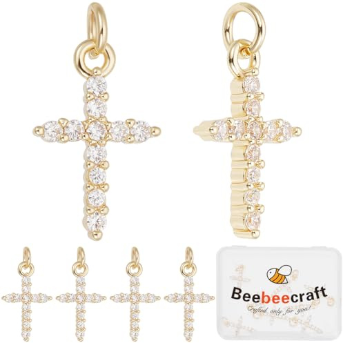 Beebeecraft 1 Box 10 Stück Kleiner Goldener Zirkonia Kreuzanhänger Mit Biegering Echtes 18 Karat Vergoldetes Messing Klare Kreuze Anhänger Zur Schmuckherstellung Charms Halsketten Armbänder Zubehör