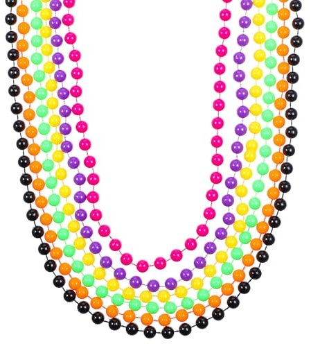 AOZUO 6 Stück Neon Perlen Party Deko, 6 Farben jahre accessoires Kostümzubehör Set, Multicolor Neon Halskette Kunststoff für 70er 80er Jahre, Hippie Verlobung, Geburtstagsfeier, Zubehör