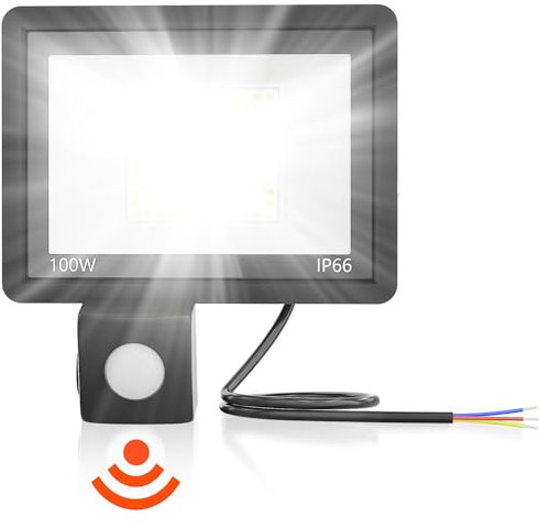 SUBTLETY 100W Außen Sicherheitsbeleuchtung mit Bewegungsmelder Sensor LED Strahler IP66 Aluminium Baustrahler Superhelle Scheinwerfer Fluter Außenlampe für Garten Garage Gehwege (Kaltweiß)