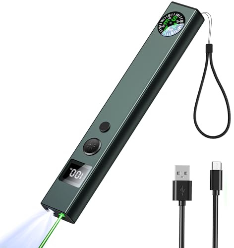 Puntero de haz verde con luz verde y linterna, puntero de haz de larga distancia para presentaciones con brújula y pantalla, luz de trabajo recargable USB tipo C para exteriores, emergencia, trabajo
