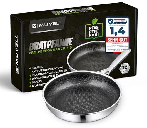 Morleos Keramikpfanne Ø 32cm | Kratzfeste Wabenpfanne | 5-Schicht - 3mm -1,67kg | Premium Bratpfanne für Induktion | Antihaft, Backofenfest & Spülmaschinenfest | PFAS & PTFE Frei |