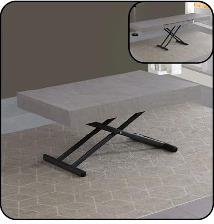 VOLERO' ; Tavolo Trasformabile Salvaspazio, Modello Achille Large, Meccanismo Saliscendi con Regolazione Millimetrica dell'altezza (Grigio Cemento Chiaro)