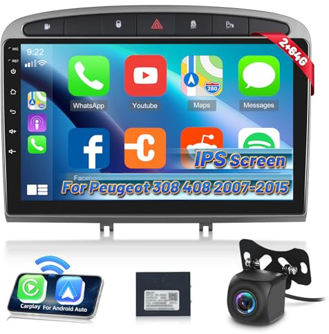 Autoradio per Peugeot 308 408 2007-2015, [2G+24G] Autoradio Touch Screen Android con Carplay e Android Auto Senza Fili/Bluetooth/WiFi/Bluetooth/EQ/FM RDS Radio