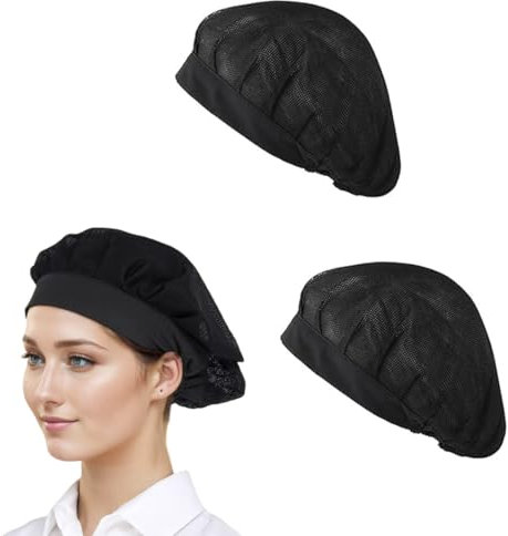 MIRKUZI Paquete de 2 gorros de chef para cocinar en la cocina, gorro de chef ajustable para servicio de catering, redecilla para el pelo, gorro de malla reutilizable para restaurante