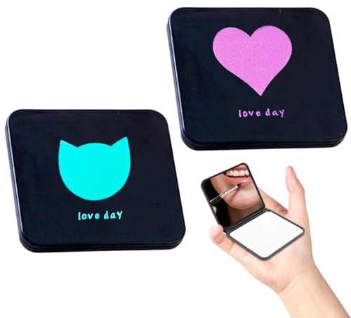 YAPKOLV 2 Pezzi Specchietto da Borsetta – Pieghevole, Ultraleggero e Durevole | Specchio Trucco con Motivi di Gatti e Cuori | Specchio Portatile per Viaggi | Design Unisex