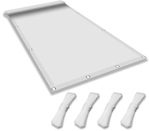 Wasserdicht Sonnenschutz 200 x 320 cm Witterungsbeständig Sonnensegel Tarp Vielen Größen mit Spannseilen für Balkon Camping Terrasse Pergola, Weiß