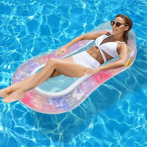 Tixlafe aufblasbare Wasser Hängematte Luftmatratze Liege mit Netz, Pool Hängematte mit Mesh, Wasser Bett schwimmende Lounge Stuhl für Schwimmbad Strand für Erwachsene (Schmetterling)