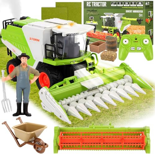 Charmofun Ferngesteuerter Mähdrescher, Mähdrescher Spielzeug Groß, RC Harvester Traktor mit Licht und Sprühen, Ferngesteuerter Bauernhof Traktor Spielzeug ab 3 4 5 6 Jahre