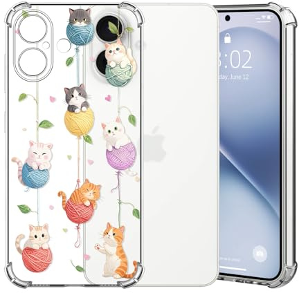 ChoosEU Clear Case for iPhone 16 with Flower, Cat | Slim Soft TPU Silicone Phone Case, Floral Pattern Print Design for Women Girl, Shockproof Airbag Protective Transparent Cover