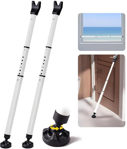 Barre de Sécurité pour Portes Coulissantes, Bloque-Porte de Sécurité Réglable pour Maison & Voyage, Securite Porte d'entrée avec Base Anti-Dérapante, Protection Anti-effraction (58-120cm-2PACK)