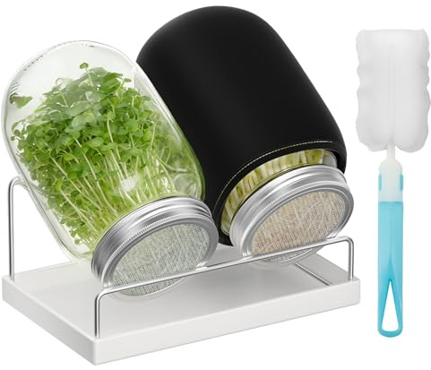 Pawfly Sprouting Kit, Wide Mouth 1 Quart (1000 mL) Mason Jars, Sprouting Jar Kit with Stainless Steel Mesh Sprouting Lids, Sprouts Growing Kit, Seed Sprouter for Broccoli, Mung Bean & Alfalfa