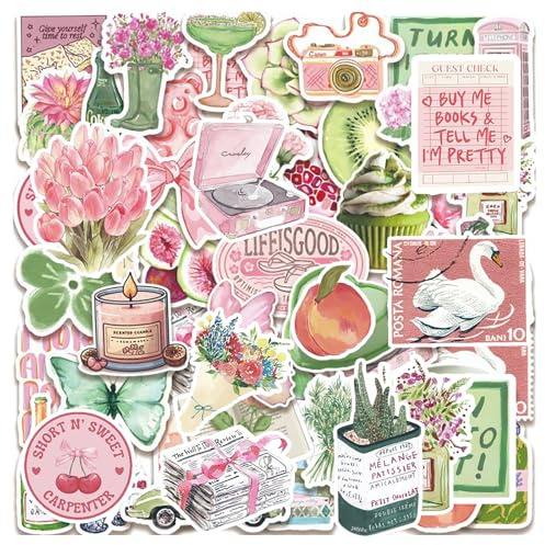 50 Stücke Aesthetic Sticker Set - Wasserfeste Vintage Aufkleber für Journal, Scrapbooking, Fotoalbum, Laptop, Kindle & Macbook - Aesthetic Deko Sticker für Erwachsene