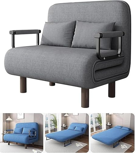 3-in-1 Schlafsessel Recamiere Mit 5-Fach Verstellbarer Rückenlehne, Klappbett Mit Schwammmatratze Und Baumwoll-Leinen Bezug, Relaxsessel Und Daybed Für Kleine Räume(Light Gray,190 * 60 * 28CM)