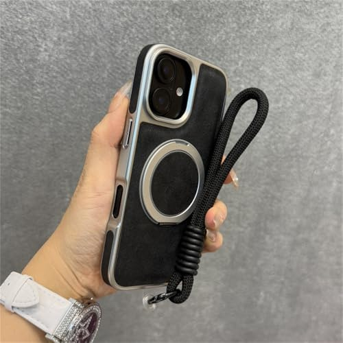 HTXONB Electroplated Magnetic Rotating Stand Phone Case For iPhone 16 15 14 13 Pro Max 16 Plus Wireless Charging Protective Cover,Graphite Black,For iPhone 13 pro max