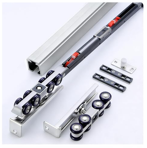 Schiebetür Komplettset Schiebetürbeschlag-Set für Schlafzimmer Küche Raumteiler, Führungen Set mit Soft-Close-Funktion zuschneidbar Taschentür Deckenmontage(B,10ft/120in/3m)