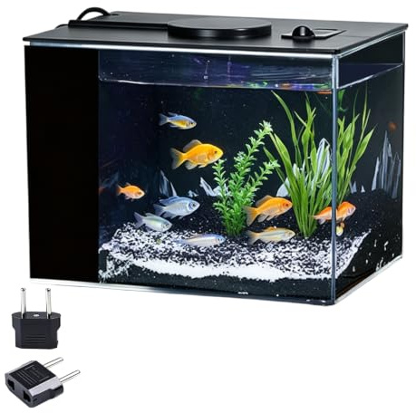 3,7L Kleines Betta Aquarium Komplettset, Mini Aquarium aus Acryl mit 3-Farben LED-Beleuchtung, Filtermedien und Filterpumpe für kleine Fische/Garnelen/Pflanzen (Schwarz)