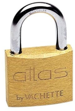 Vachette Cadenas à clé Atlas en Laiton 25 mm - 1320-25/SC - Résistance anti traction, Usage intérieur et extérieur, 2 Clés incluses