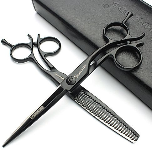 6 Zoll/ 7 Zoll Haarschneideschere set,haarschere,ausdunnschere SHARONDS 440C Schwarz (6 zoll 2Stück- A)