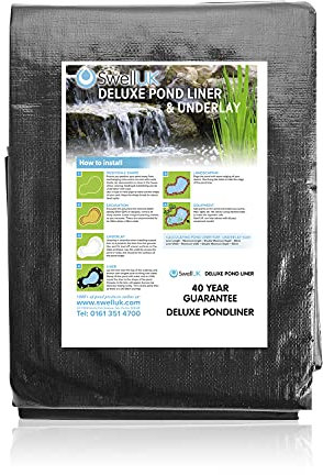 Swell UK 8 x 9m Pond Liner and Free Underlay | Ideal for Koi & Fish Pools Fountains and Streams | Flexible & Impermeable for Reinforced Durable Landscaping | Heavy Duty HDPE - 40 Year Guarantee