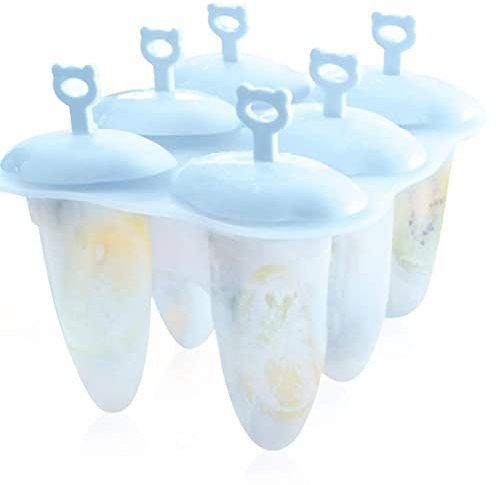Eisformen Neuste, 6 Eisformen Popsicle Formen Set, Eisform Silikon, EIS Silikonform am Stiel Bereiter, Förmchen zum Einfrieren von Obst oder Joghurt, BPA frei, Spülmaschinenfest (Blau)