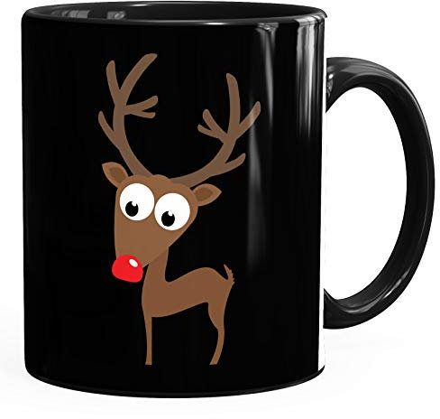 Lustige Weihnachts Tasse mit Rentier Motiv MoonWorks® Uni schwarz unisize